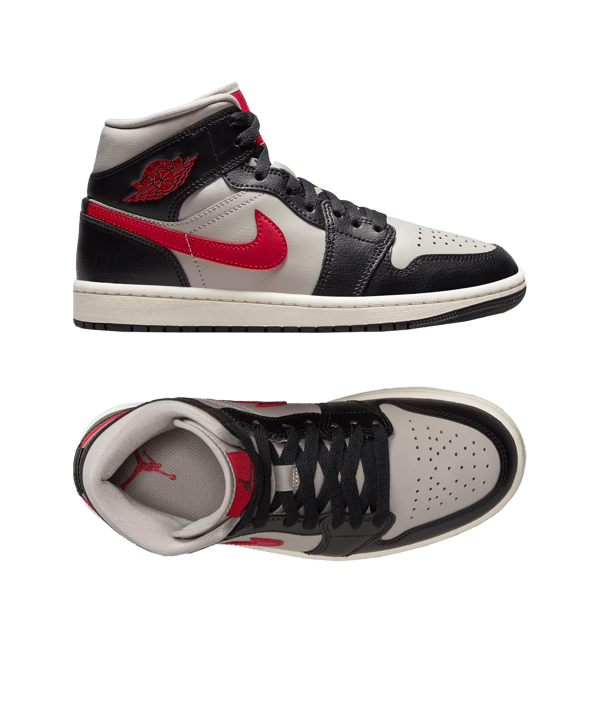 Jordan Air 1 Mid Damen Schwarz Rot Grau F060 - schwarz