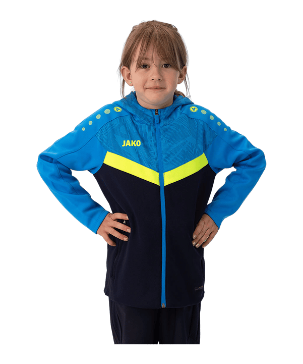 JAKO Iconic Kapuzenjacke Kids Blau Gelb F914 - blau