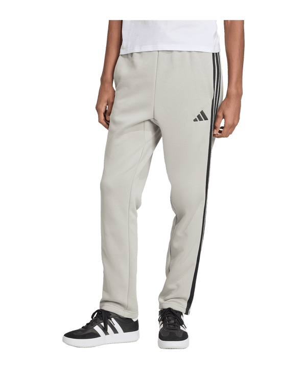 adidas Essentials Three Stripes Fleece Open Hem Hose Grau - grau