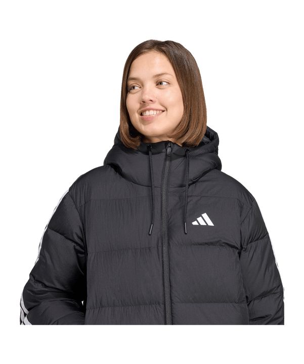 adidas Essentials Climawarm 3 Stripes Puffer Down Kapuzenjacke Damen Schwarz - schwarz