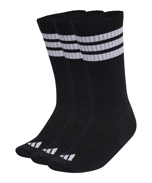 adidas 3 Stripes Crew 3er Pack Socken Schwarz - schwarz