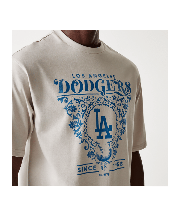 New Era MLB Los Angeles Dodgers Floral Graphic Oversized T-Shirt Beige - beige