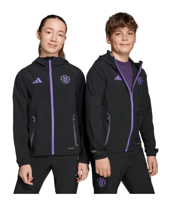 adidas Manchester United Vis Tech Travel Jacke Kids Schwarz - schwarz
