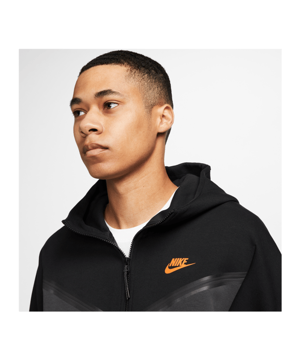 Nike Tech Fleece Kapuzenjacke Schwarz Orange F010 - schwarz