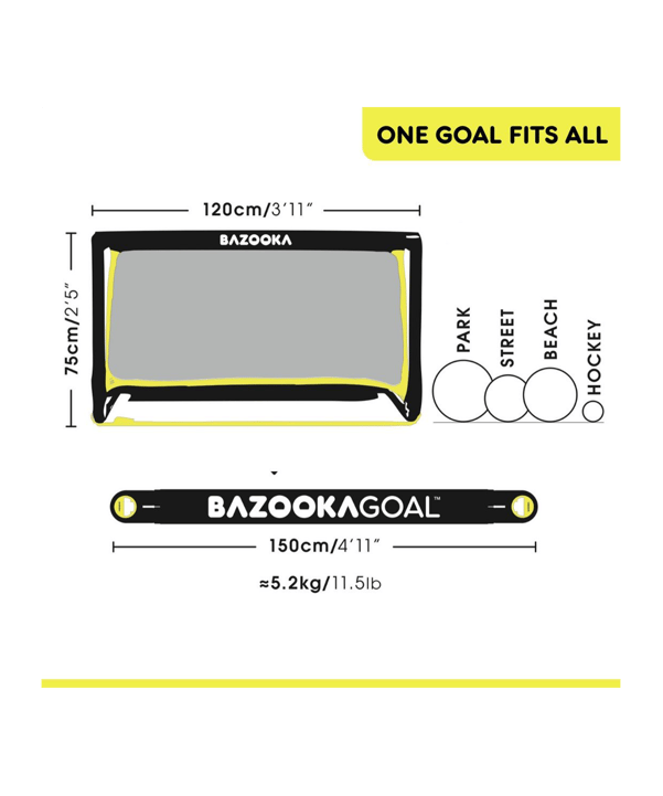 BAZOOKAGOAL Teleskoptor 120x75 cm Schwarz Gelb | Bazooka Tore für Funino Konzept | BG01 - schwarz
