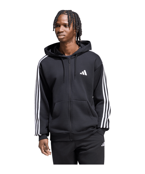 adidas Essentials 3-Stripes French Terry Kapuzenjacke Schwarz