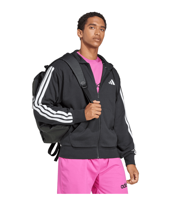 adidas Essentials 3 Stripes Kapuzenjacke Schwarz - schwarz