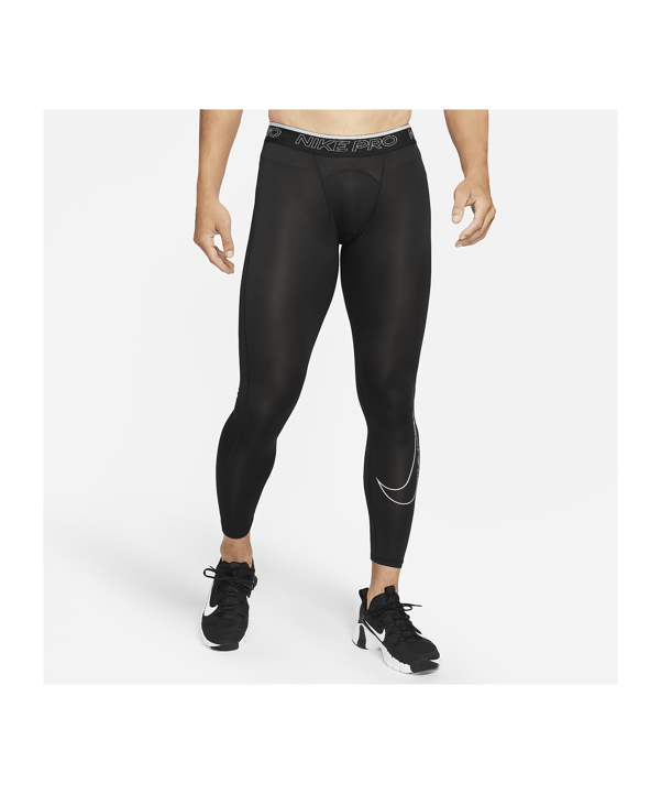 Nike Pro Tight Lang Schwarz Weiss F010 - schwarz