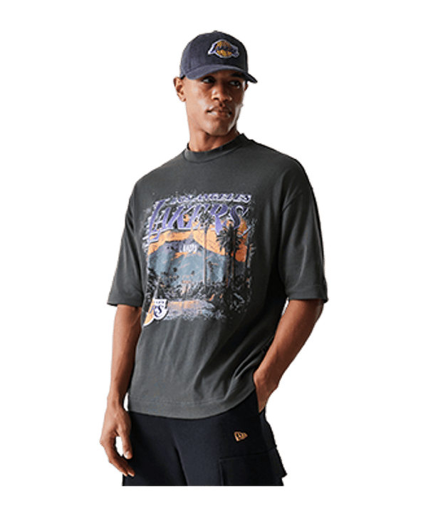 New Era NBA Washed Graphic Los Angeles Lakers T-Shirt Grau - grau