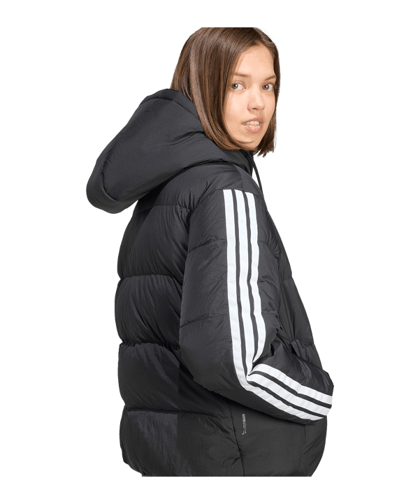 adidas Essentials Climawarm 3 Stripes Puffer Down Kapuzenjacke Damen Schwarz - schwarz