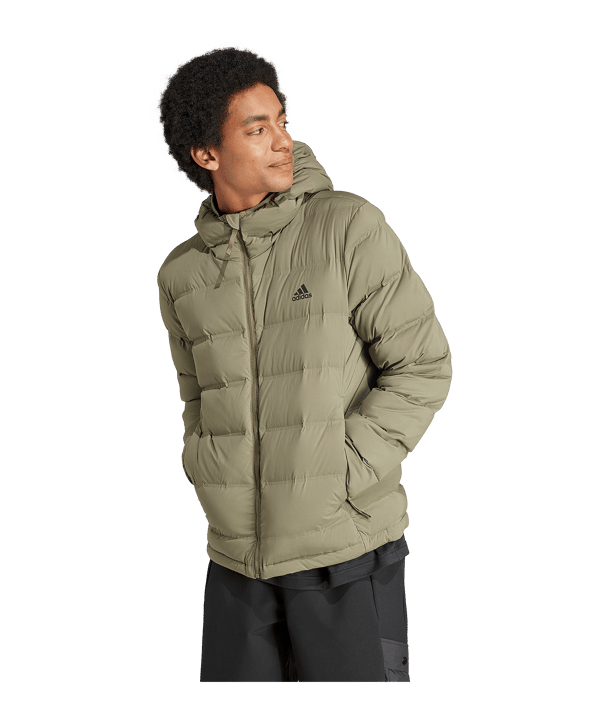 adidas Helionic Stretch Hooded Down Jacket Green - gruen