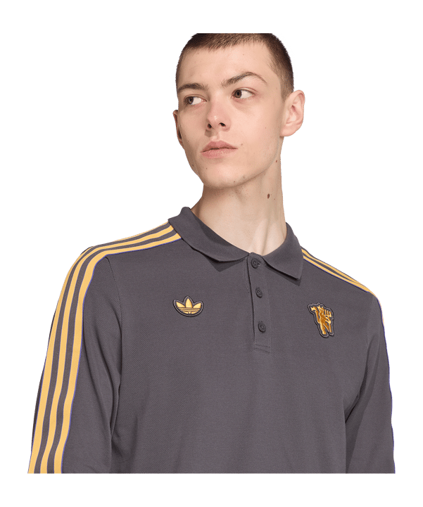 adidas Manchester United Icon Long Sleeve Polo Schwarz - schwarz