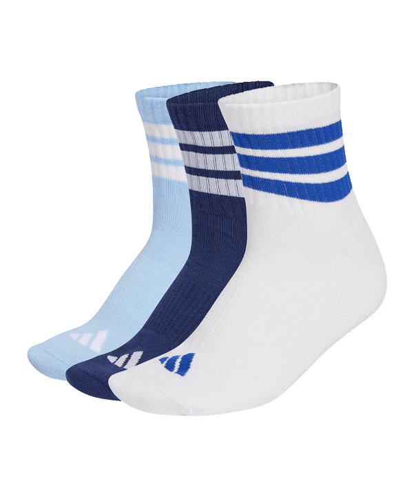 adidas 3 Stripes Mid Cut 3er Pack Socken Blau - blau