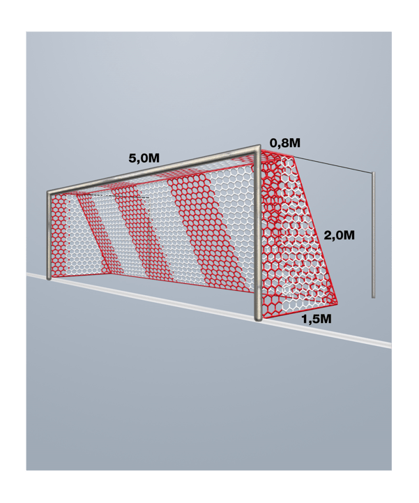 Cawila Tornetz HEXA 5,15x2,05m | Tiefe 0,8x1,5m | Maschenweite 12cm | Stärke 4mm | rot/weiß - rot