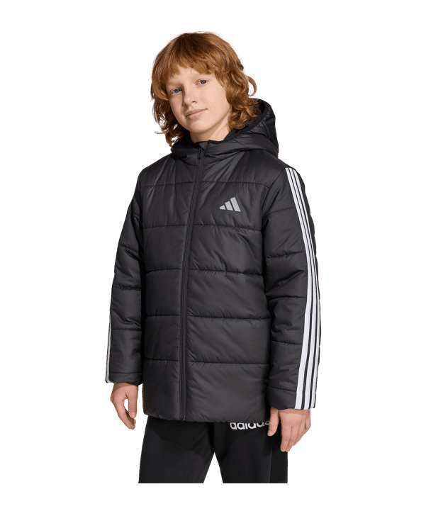 adidas Essentials 3 Stripes Padded Winterjacke Kids Schwarz - schwarz