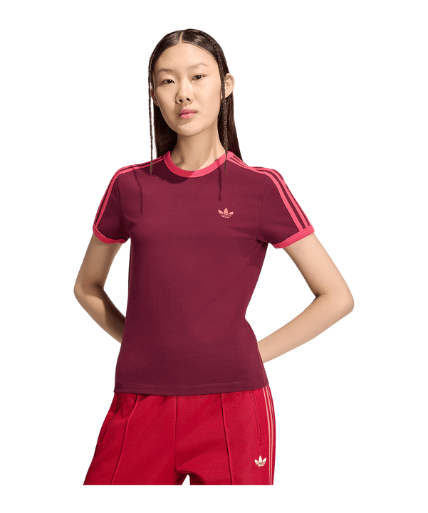 adidas Originals 3-Stripes Slim T-shirt Dames Rood - rood