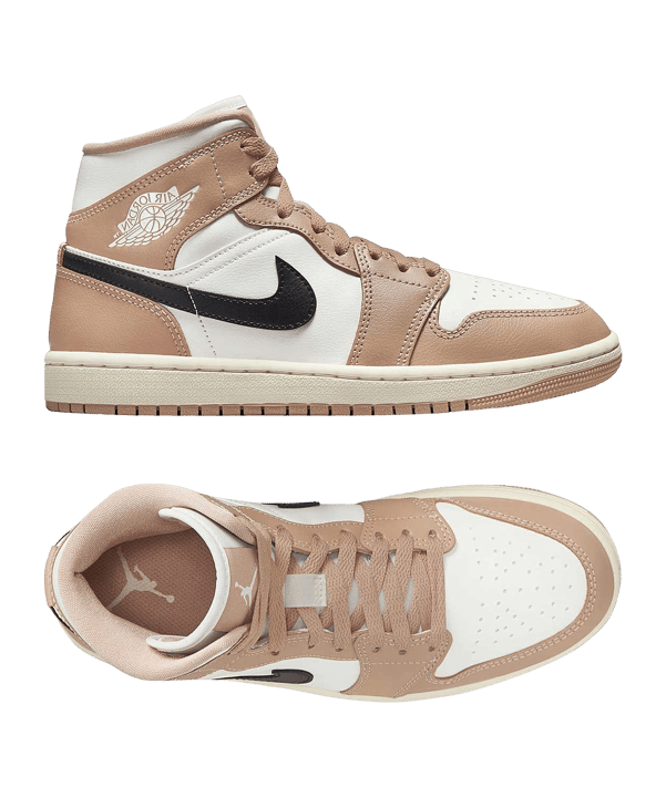 Jordan Air 1 Mid Damen Weiss Beige Schwarz F103 - weiss