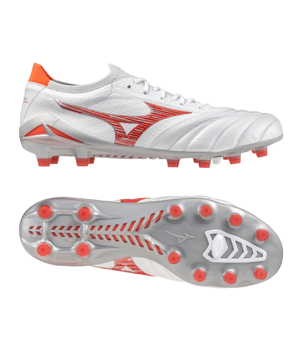 Mizuno Morelia Neo IV Alpha Made in Japan FG Charge Weiss Rot F60 - weiss