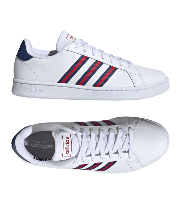 adidas Grand Court Weiss Blau Rot - weiss