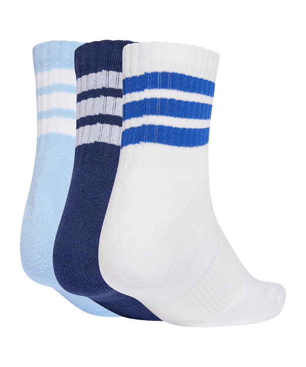 adidas 3 Stripes Mid Cut 3er Pack Socken Blau - blau