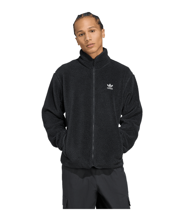 adidas Originals Trefoil Essentials Teddy Fleece Freizeitjacke Schwarz - schwarz