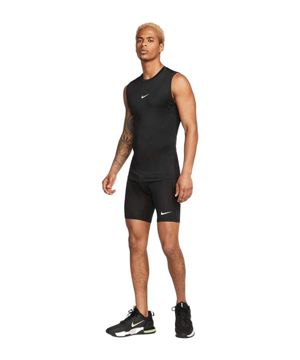 Nike Pro Long Short Schwarz Weiss F010 - schwarz