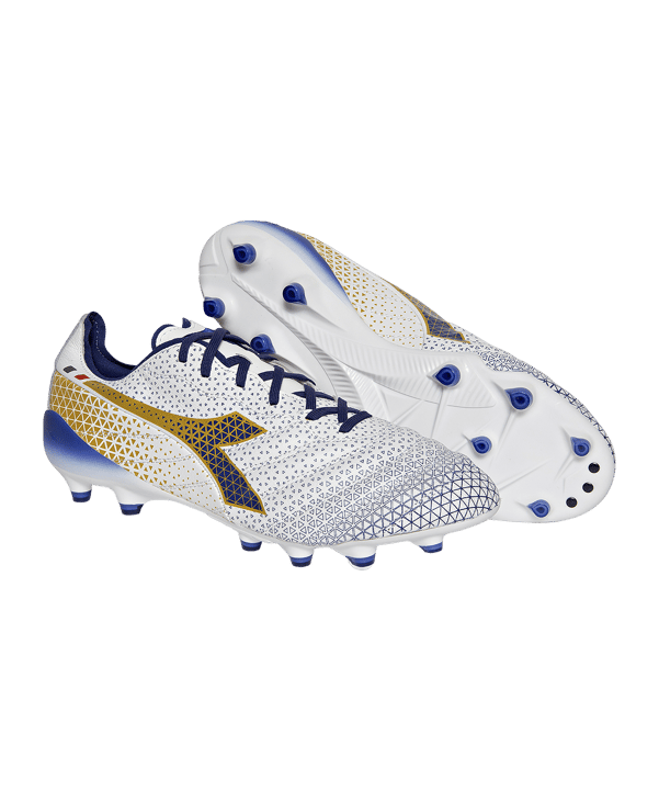 Diadora Brasil Elite Tech Italy FG Weiss Blau Gold FD0953 - weiss