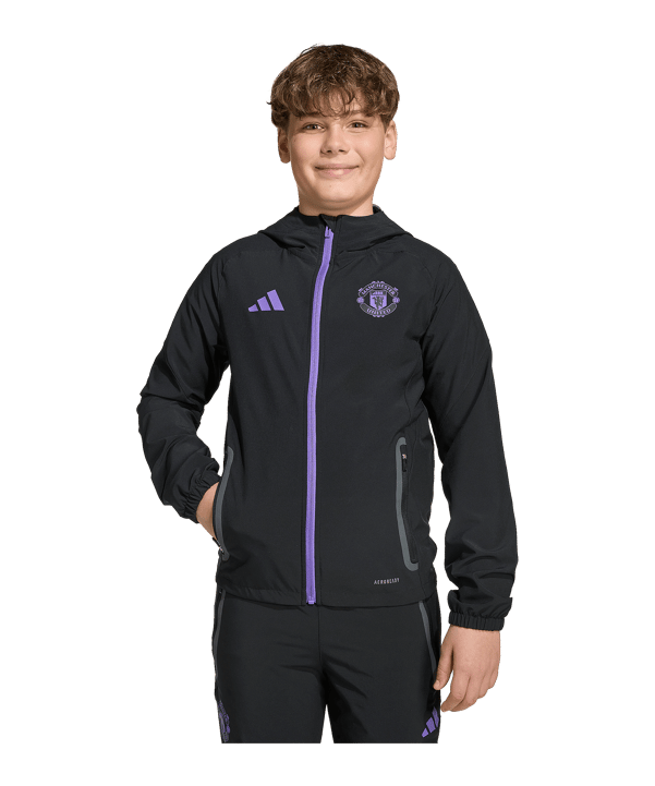 adidas Manchester United Vis Tech Travel Jacke Kids Schwarz - schwarz