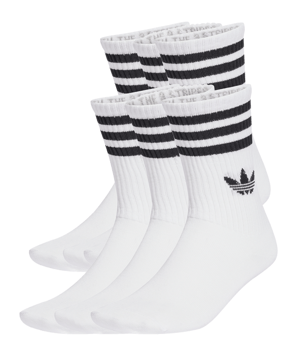 adidas Originals 3 Stripes Crew 6er Pack Socken Weiß - weiss