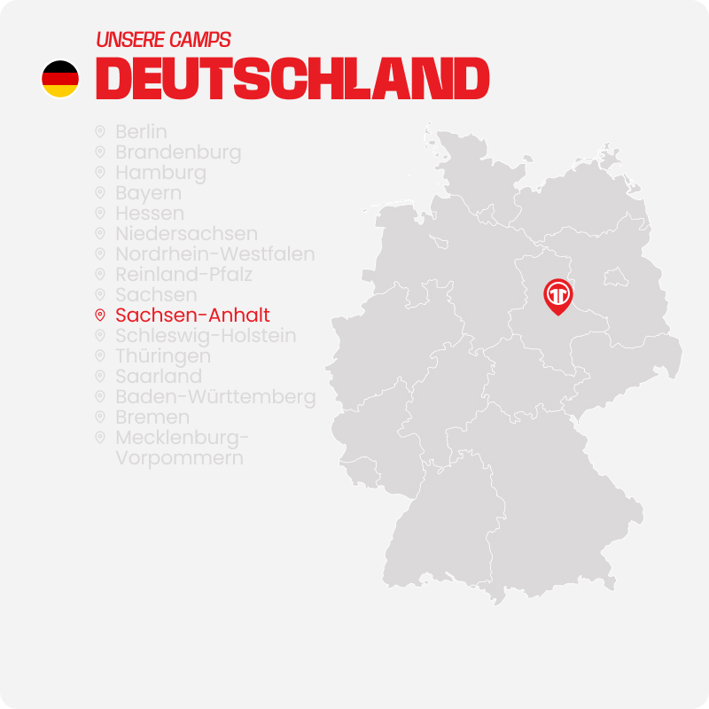 Map of Germany with all federal states listed - Find football camps for children near you at 11teamsports Football Academy