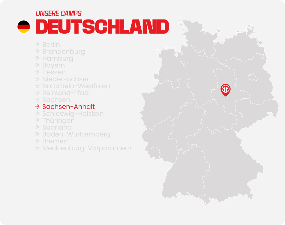 Map of Germany with all federal states listed - Find football camps for children near you at 11teamsports Football Academy