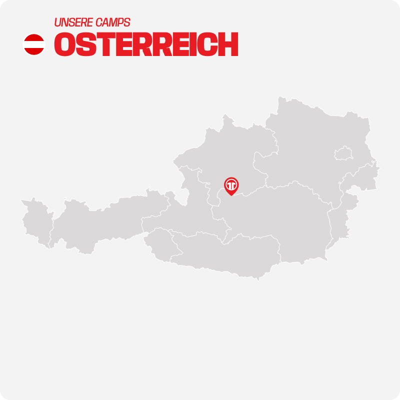 Map of Austria with 11teamsports camp location pin - Find football camps for children in Austria at 11teamsports Football Academy