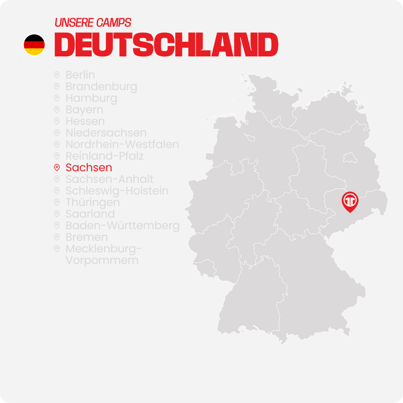 Map of Germany with all federal states listed - Find football camps for children near you at 11teamsports Football Academy
