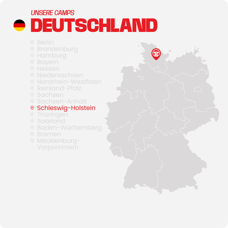 Map of Germany with all federal states listed - Find football camps for children near you at 11teamsports Football Academy