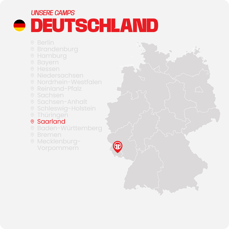 Map of Germany with all federal states listed - Find football camps for children near you at 11teamsports Football Academy