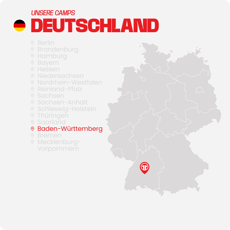 Map of Germany with all federal states listed - Find football camps for children near you at 11teamsports Football Academy