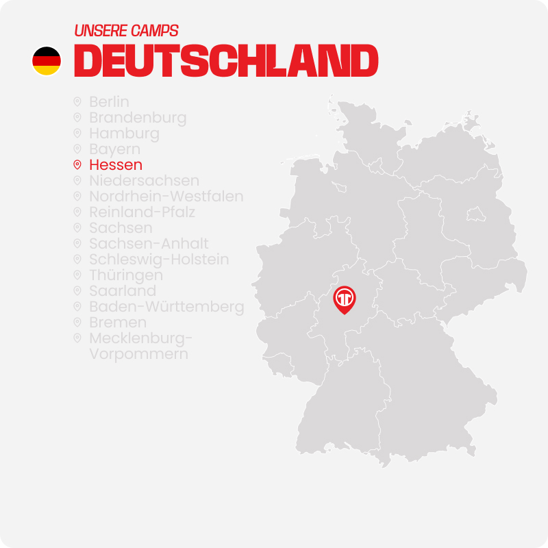 Map of Germany with all federal states listed - Find football camps for children near you at 11teamsports Football Academy