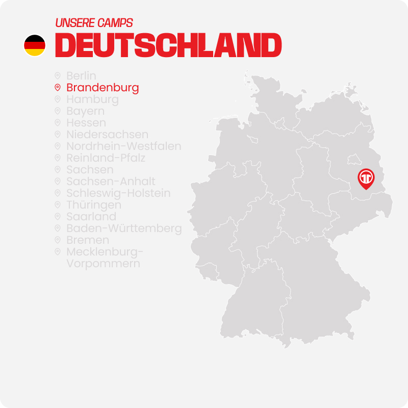 Map of Germany with all federal states listed - Find football camps for children near you at 11teamsports Football Academy