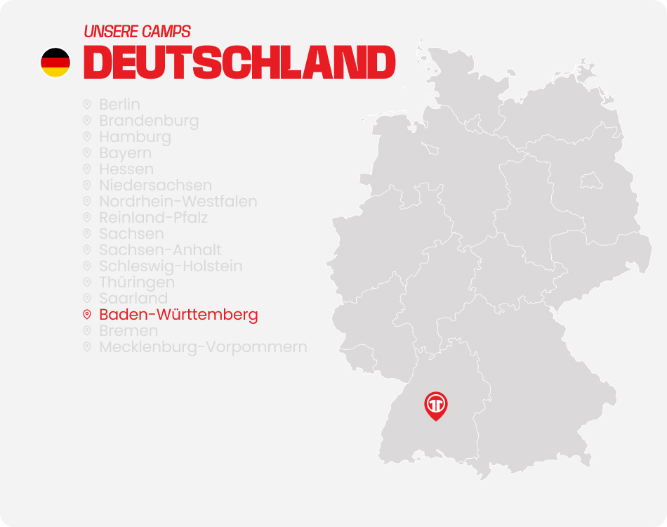 Map of Germany with all federal states listed - Find football camps for children near you at 11teamsports Football Academy