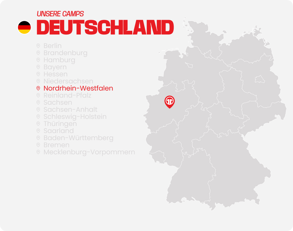 Map of Germany with all federal states listed - Find football camps for children near you at 11teamsports Football Academy