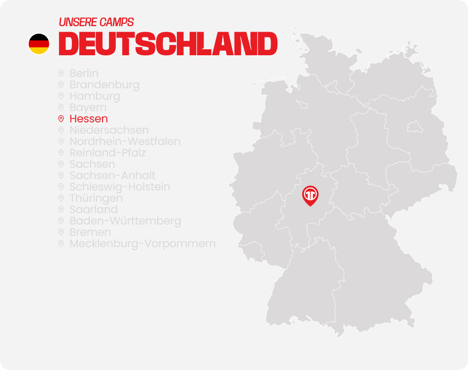 Map of Germany with all federal states listed - Find football camps for children near you at 11teamsports Football Academy