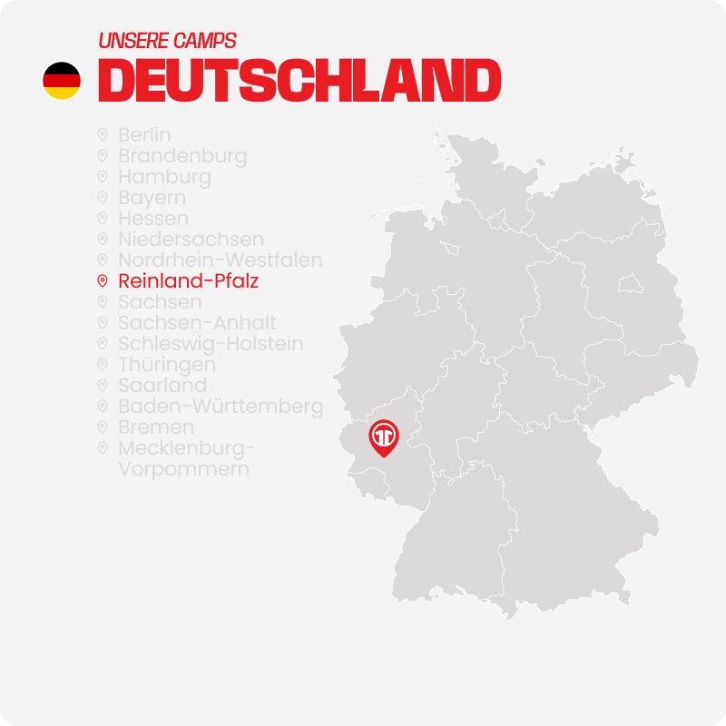 Map of Germany with all federal states listed - Find football camps for children near you at 11teamsports Football Academy