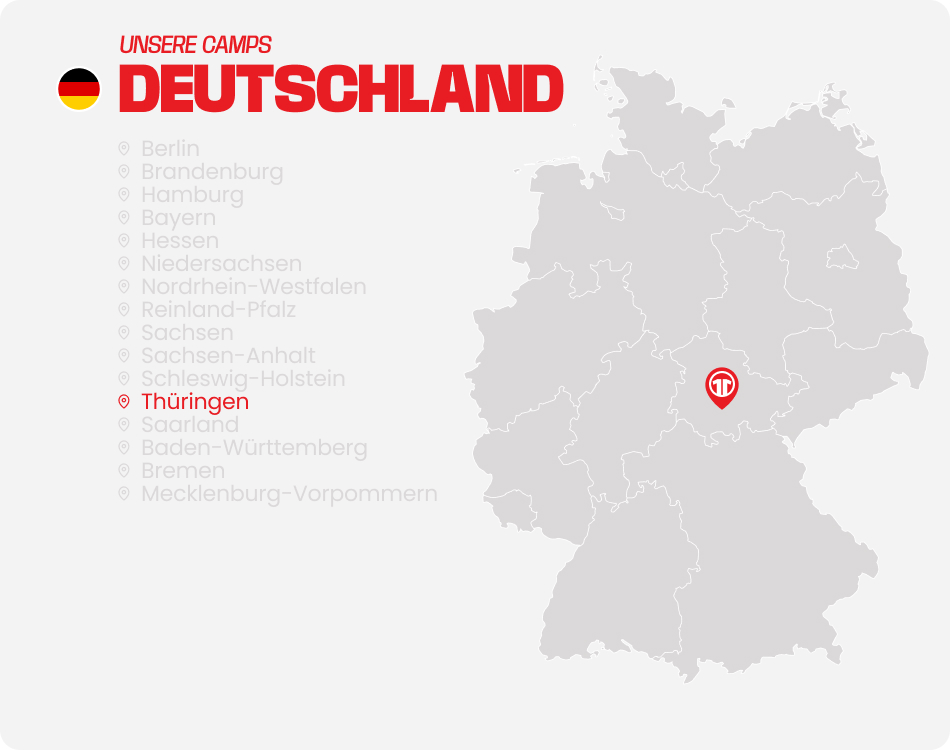 Map of Germany with all federal states listed - Find football camps for children near you at 11teamsports Football Academy