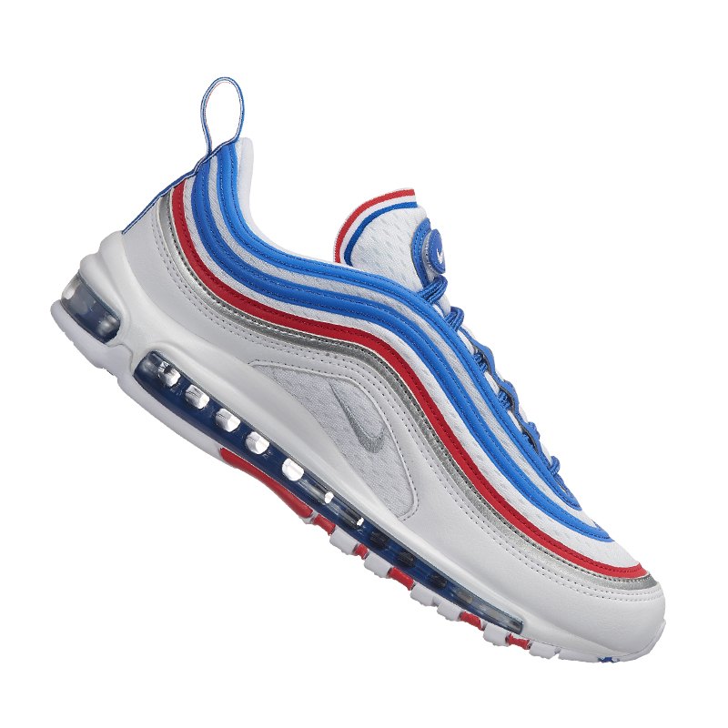 Nike Air Max 97 Sneaker Silber Blau Rot F404 | Streetstyle Nike – Air Max 97 – Sneaker in Weiß