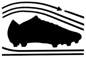 Silhouette des Skechers Razor mit Luftströmungslinien um ihn herum, um die keilförmige Stromlinienform und die schnelle Qualität des Speed Fußballschuhs zu zeigen