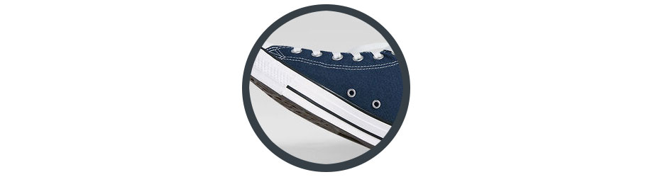 Detailausschnitt mit Metallösen und Belüftungslöchern seitlich am High All Star Sneaker von Converse