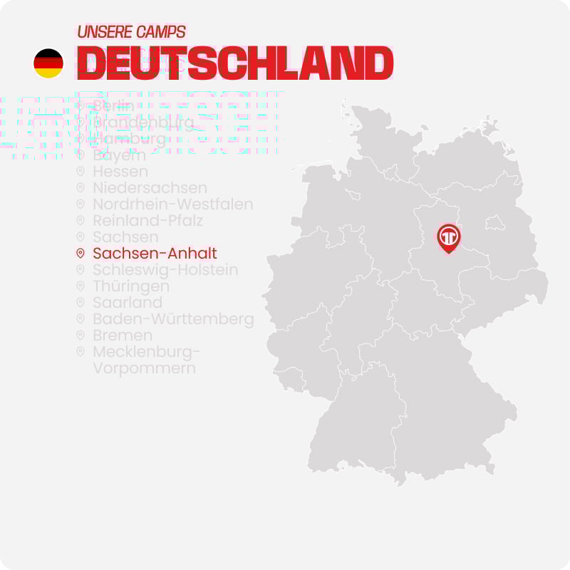 Map of Germany with all federal states listed - Find football camps for children near you at 11teamsports Football Academy