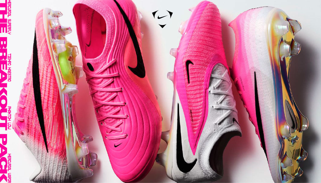 Nike Break Out Pack Banner with campaign typography and a boot of each silo - Vapor 17, Superfly 11, Tiempo, Phantom 6