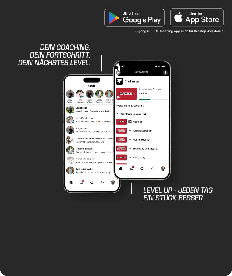 11teamsports Coaching App banner showing features list and phone mockups - Download 11TS Coaching App on iOS and Android at 11teamsports Football Academy