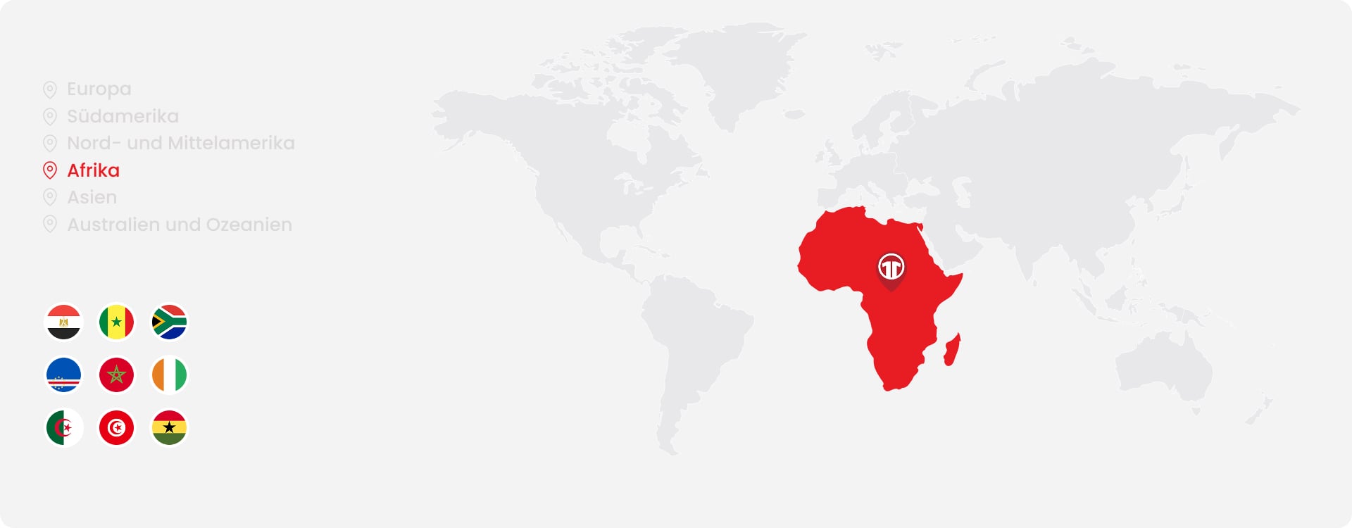 World map highlighting Africa with national team flags - Shop official African football shirts at 11teamsports